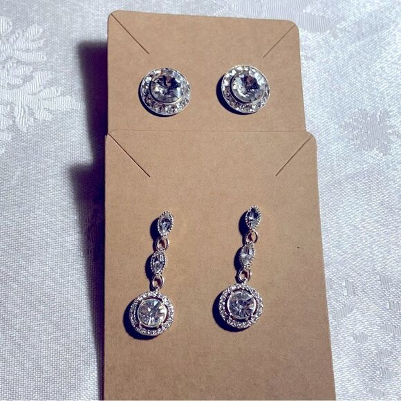 Vintage Rivoli Crystal Earrings Set of 2 Pierced Stud & Drop Dangle Gorgeous - Picture 1 of 4
